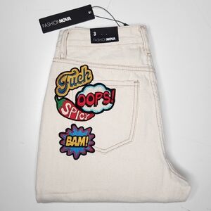 Fashion Nova Troublemaker Straight Leg Jeans Size 3 (26×32) Patch Distressed NWT